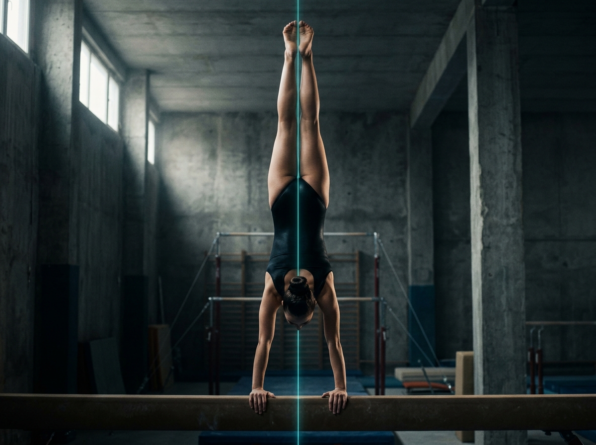 Atleta en vertical con la línea de alineación superpuesta